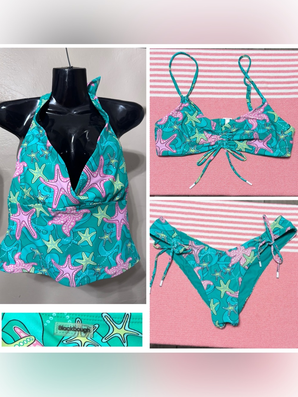 Blackbough Swim Starfish Print 3-Piece Swimsuit Set - Bikini & Tankini, XL